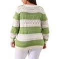 thumbnail image 4 of DARING DIVA Plus Size Long Sleeve Crewneck Hollow Knit Pullover 1X Green White, 4 of 6