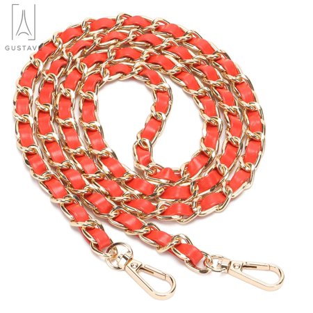 Gustave Replacement Purse Chain Strap Handle Shoulder Crossbody Handbag Bag Metal Leather 120cm/45inch Strap -Red