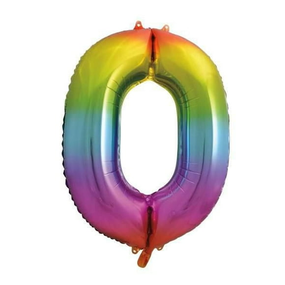 Ballon en aluminium arc-en-ciel, en forme de chiffre 0, 34"