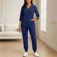 thumbnail image 4 of WTOBBY Women's Quick-Dry V-Neck Scrubs Set, 3/4 Sleeve Top with Pockets & Pants, 2-Piece Nursing Uniform, Medical Workwear for Women, Healthcare Professional Attire,Dark Blue 2XL, 4 of 4