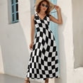 thumbnail image 5 of Warped Checkerboard Dress Summer Street Style Bohemia Long Dresses Female Sleeveless Printed Maxi Dress, 5 of 9