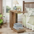 thumbnail image 3 of Tribesigns C-Shaped Side Table, 2-Tier Narrow End Table with Sturdy Pedestal, Wood Bedside Table Nightstand for Bedroom, Industrial Sofa End Table for Living Room, Rustic Brown, 3 of 6