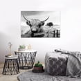 thumbnail image 4 of HFDF Wall Art Black and White Landscape Pasture Canvas Modern Highland Cow Artwork Hairy Cow Cute Animal Prints Posters Ready to Hang for Living Room Bedroom Home Farmhouse Decor 16x12inch Framed, 4 of 7