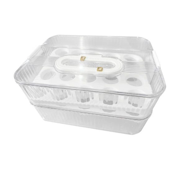 Contenedor para guardar huevos, soporte para huevos para refrigerador, temporizador de frescura, bandejas para huevos. 2 capas y transparente