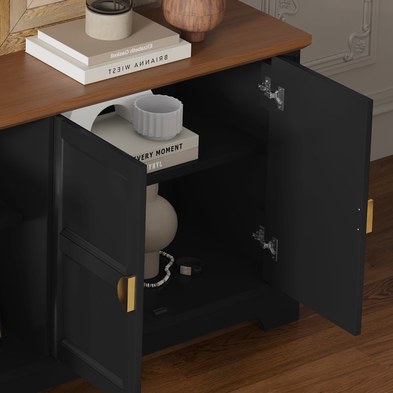 HLR Black 67" Modern Farmhouse TV Stand, Wood Entertainment Center for 75 In TV for Living Room