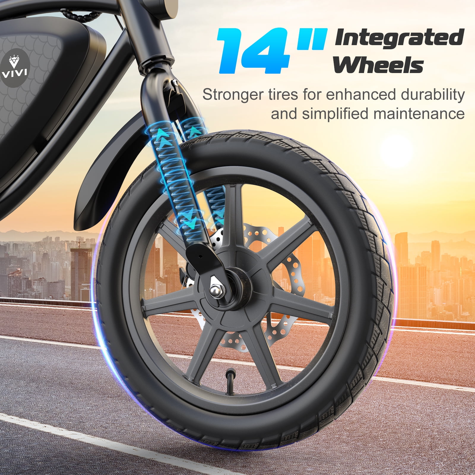 Vivi 14" Electric Bike for Adults with Peak 500W Motor, 20MPH Folding Electric Bicycle with Cruise Control, 40Miles(Pedal-Assist) Commuting Ebike with 48V 374.4WH Battery, Integrated Wheels, UL 2849