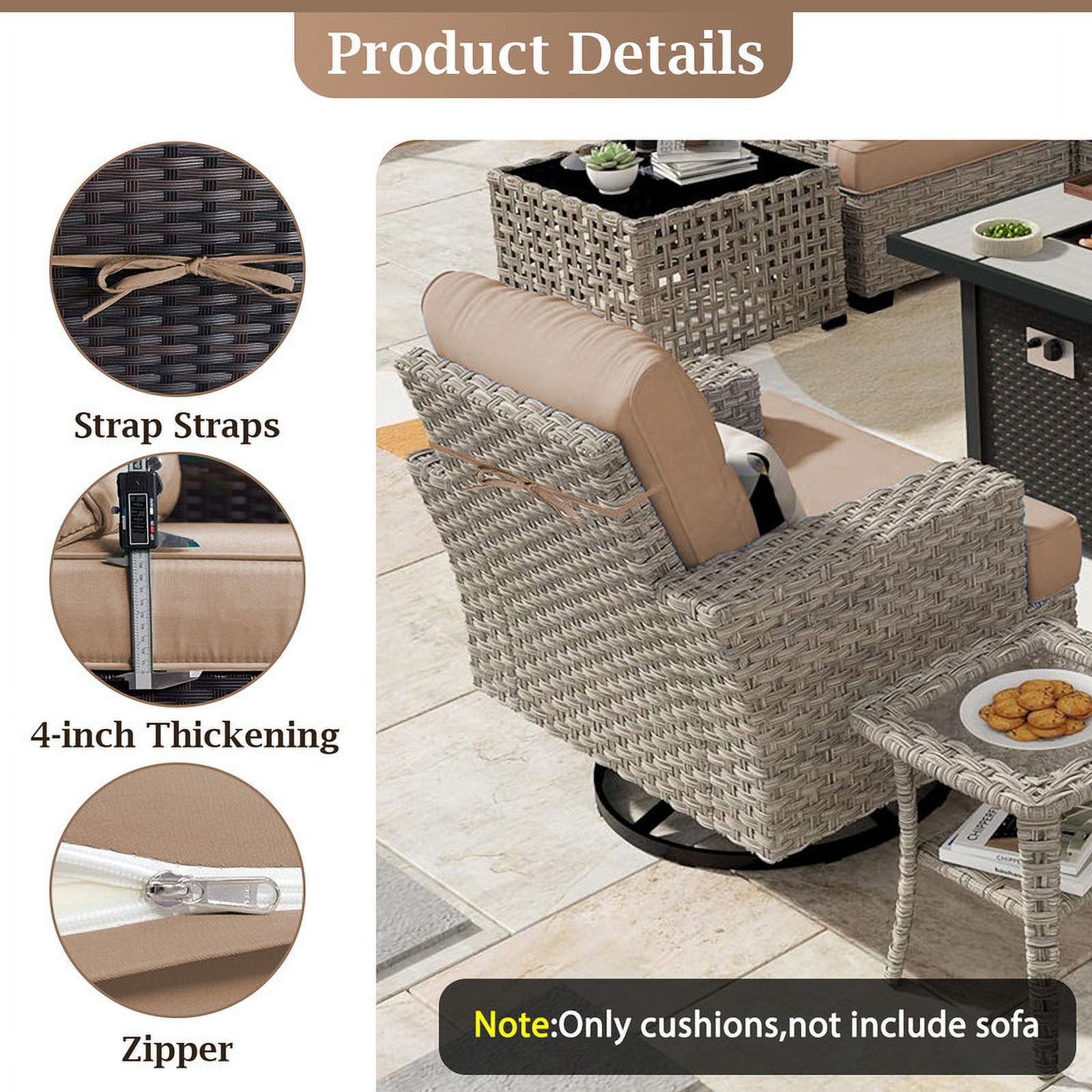 Outdoor Cushions for Patio Furniture Replacement, 4" Foam High-Density, 14-Piece Water-Resistant Outdoor Cushion for 6-Seat Sectional Patio Conversation Sets（Beige）