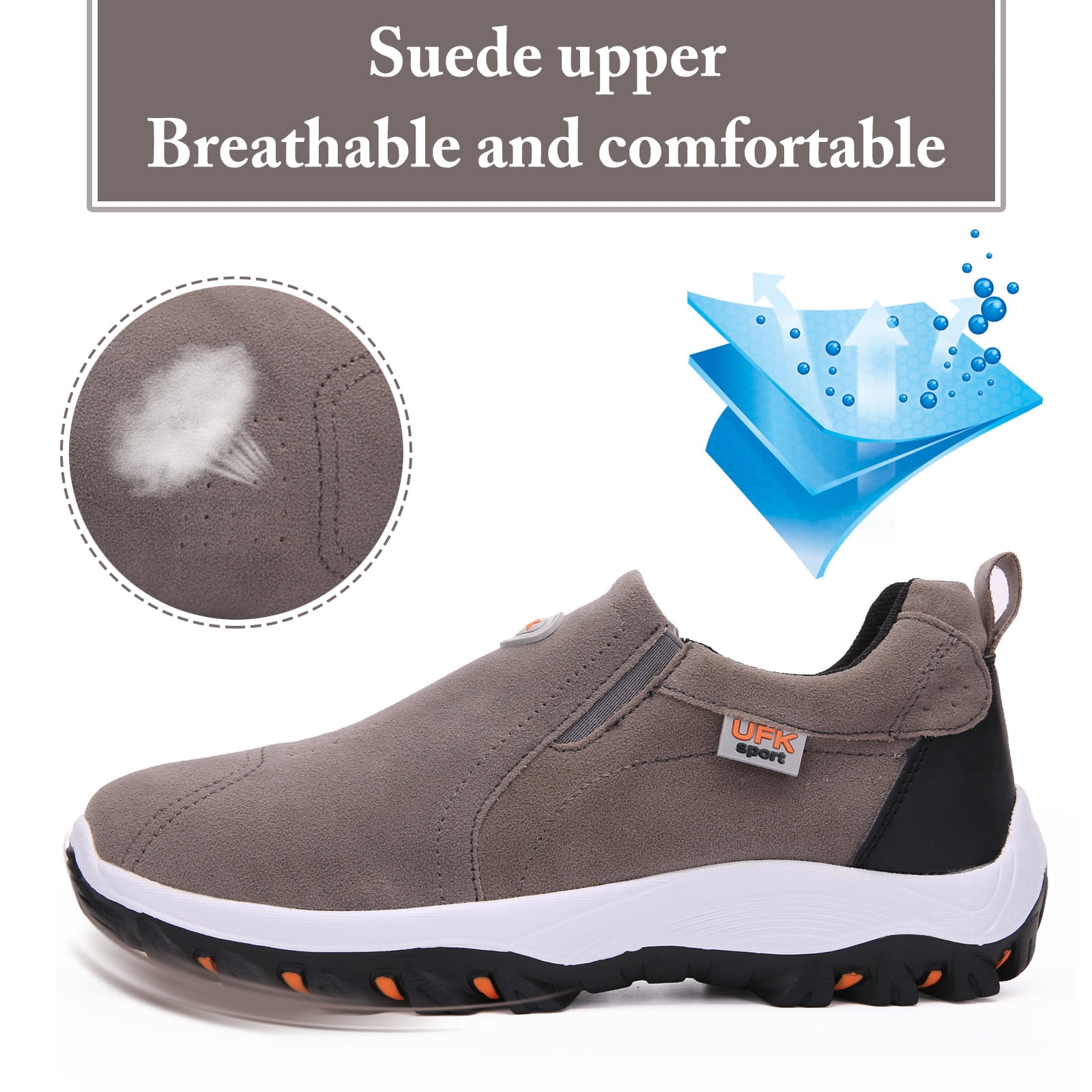 Mens Hiking Shoes Laceless Suede Breathable Slip Resistant Boots Lightweight Sneakers for Outdoor Activity Hiking Walking