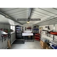 thumbnail image 4 of 12ft x 10ft Metal Outdoor Storage Garden Tool Shed Workshop with Foldable Worktable, Shelves, Window, Hanging Lamp Hook & Apex Roof for Backyard Garden Patio, White+Black, 4 of 7