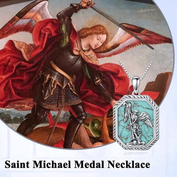 SISGEM Natural Turquoise Archangel Saint Michael Necklace for Women 925 Sterling Silver Saint Michael Pendant Genuine Turquoise Saint Archangel Miracle Medal Necklace Religious Jewelry Gifts