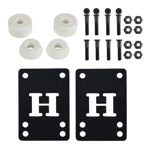 Skateboard Bushings Med 95 (for 2 trucks)   Riser Pads and 1" Phillips Hardware