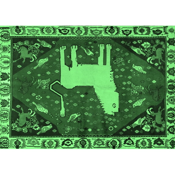 Ahgly Company Machine Washable Indoor Rectangle Persian Emerald Green Traditional Area Rugs, 2' x 4'