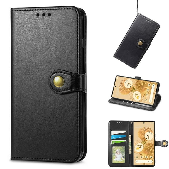 Wallet Case for Google Pixel 6 2021 Case, Pixel 6 Cover 6.4 inch, Allytech PU Leather Flip Stand Credit Card Pocket Holder Stand Hand Strap Magnetic Snap Purse Case for Pixel 6 2021, Black