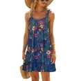 thumbnail image 1 of Vestido sin mangas Ticfox plisado cuello redondo floral colorido azul L, 1 of 2
