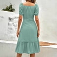 thumbnail image 5 of ZQUUVOU Women's Square Neck Midi Dress Puff Sleeves Button Front Ruffle Hem Elegant Sundress Casual Summer Beachwear Blue, 5 of 6