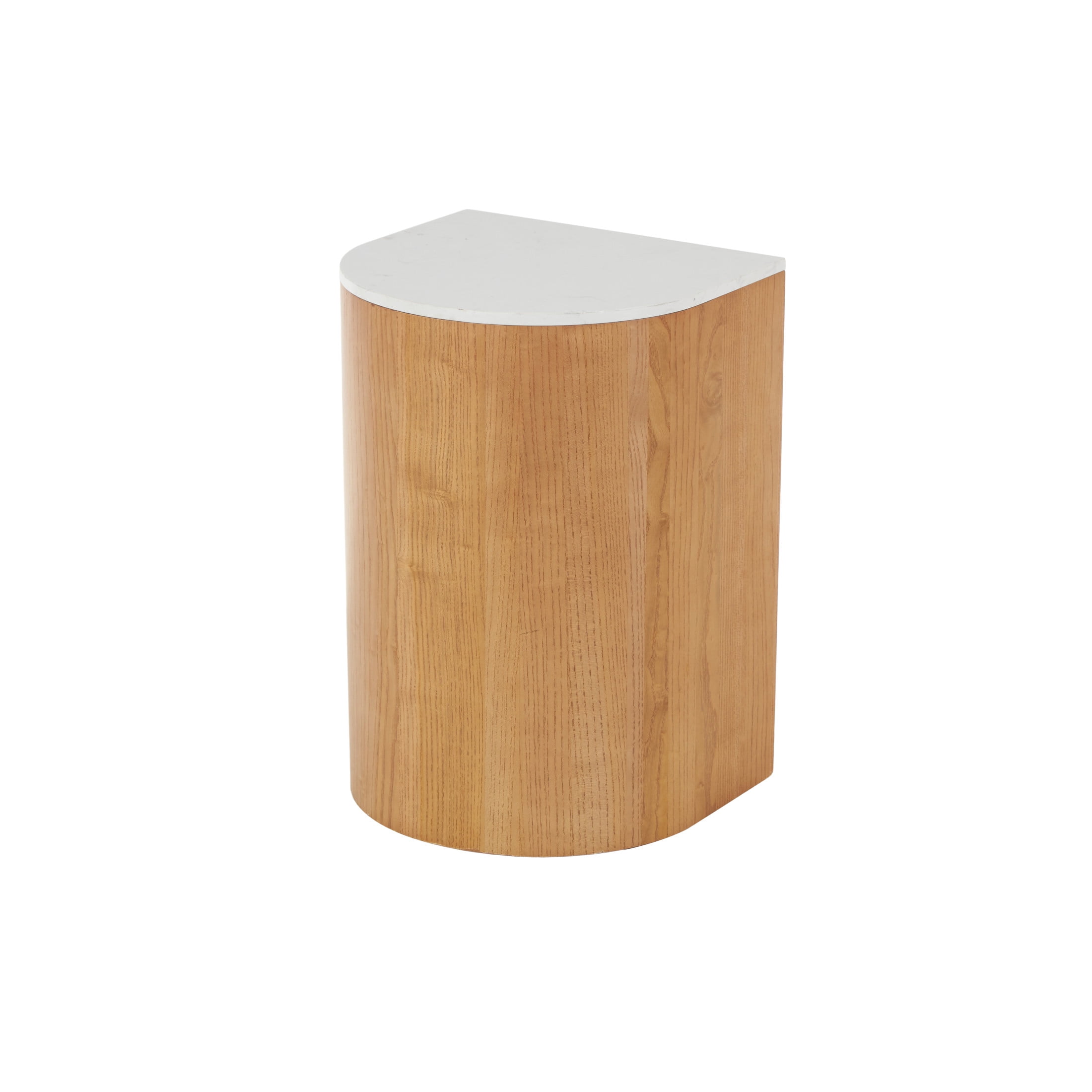DecMode 16" x 23" Brown Wood Cutout Arch Accent Table with White Marble Tabletop, 1-Piece