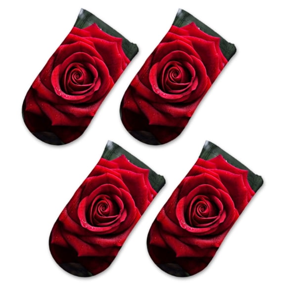 BaHomeck Pot Handle Holder Covers 4Pcs, Vibrant Red Rose With Dew Drops Symbolizing Love And Passion Non Slip Heat-Resisting Pan Handle Covers For Home Kitchen Baking Cooking BBQ Cookwares,6×3In