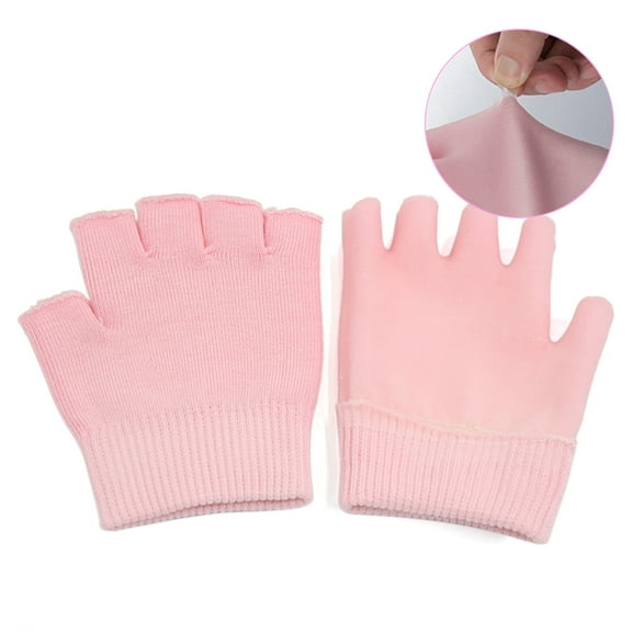 REGALWOVEN Pink Half Finger Moisturizing Cracked Skin Spa  Gel Gloves 1 Pair