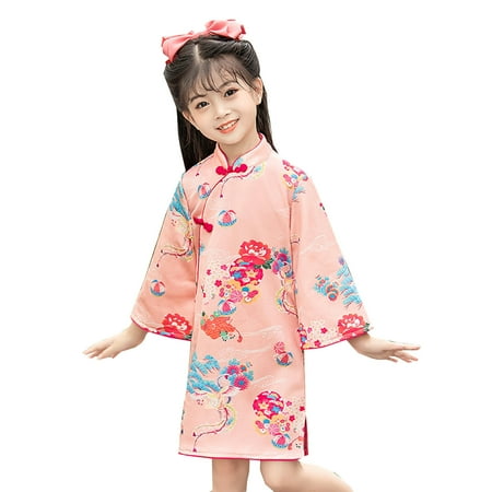 

Toddler Girl Corduroy Jumper Toddler Dress Long Sleeve Cheongsam Performance Spring Autumn Girls Retro Tang Dress Dress Girl Ethnic Style Hanfu