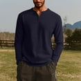 thumbnail image 2 of WTOBBY Men's V-Neck Long Sleeve Casual T-Shirt with Relaxed Fit for Everyday Wear Soft and Comfortable Loose Top Ideal for Daily Use ,Dark Blue S, 2 of 4