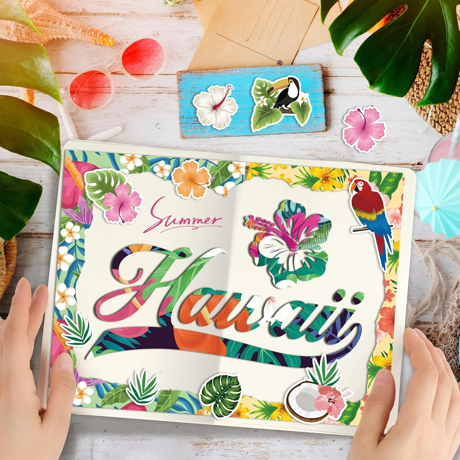 24 Sheets Summer Scrapbook Paper 11.8x11.8, Double Sided Hawaii Patterned Paper Tropical Decorative Cardstock Pad Palm Leaf Origami Papers for Card Making Scrapbook Supplies