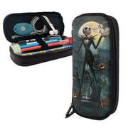 Jack Skellington The Nightmare Before Christmas Pencil Case Brown Leather Pen Bag Student Stationery Pouch Holder Organizer For School Office Supplies For Kids Teen Adult