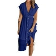 thumbnail image 6 of VKEKIEO Sundress Sun Dress V-Neck Short Sleeve Solid Blue XXL, 6 of 9