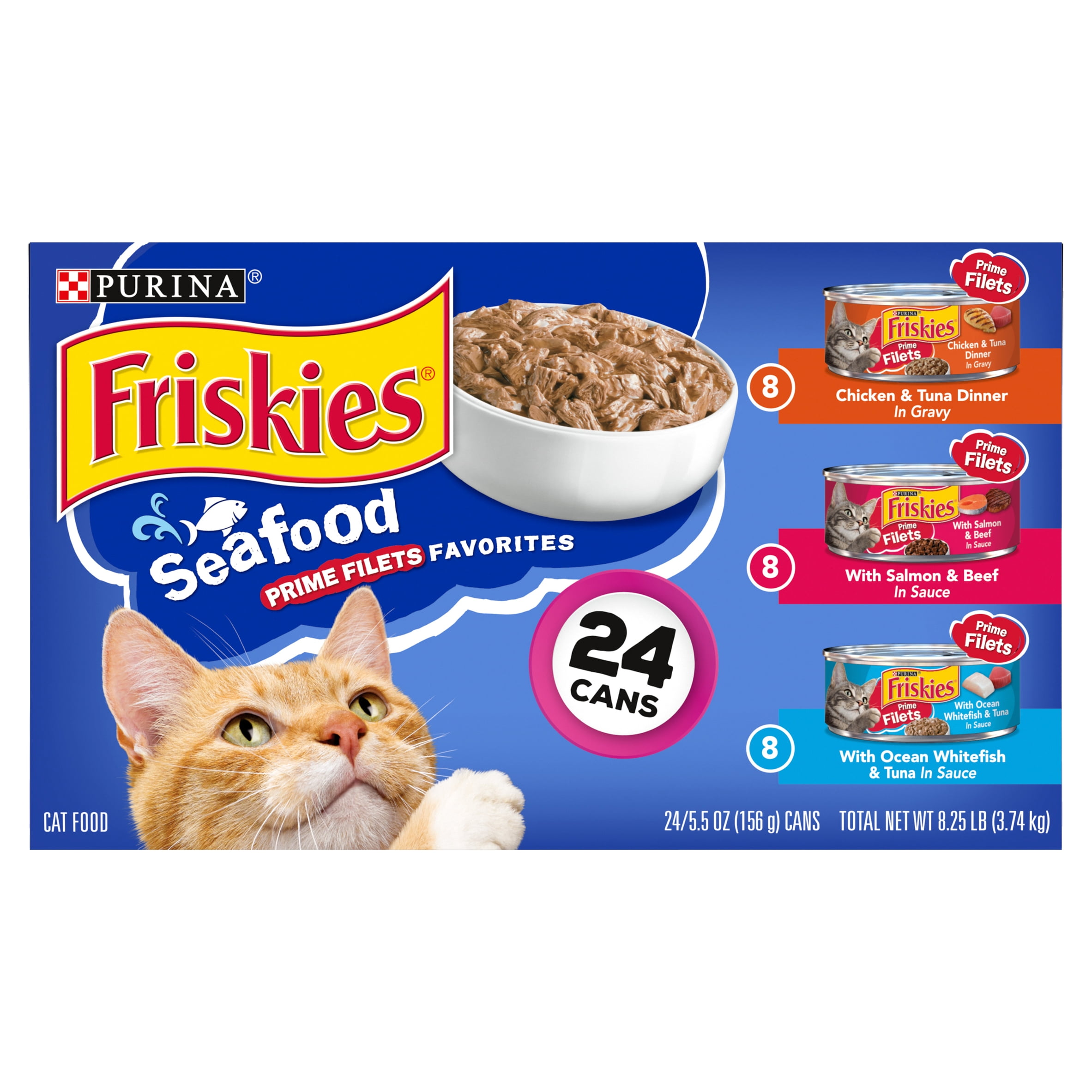 Purina Friskies Prime Filets Favorites Seafood Cat Food, 5.5 oz, 24