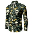 thumbnail image 4 of Mens Shirts Halloween Print Celebration Long Sleee Button Down Lapel Blouses Casual Loose Lightweight Mens Dress Shirts Dark Green M, 4 of 4