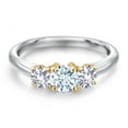 thumbnail image 3 of Gem Stone King 10K Two Tone Gold Sky Blue Aquamarine and White Created Sapphire Engagement Ring for Women | 1.00 Cttw | Round 5MM | Gemstone March Birthstone | Size 7, 3 of 6