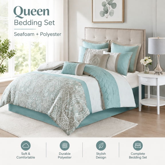 Queen 8 Piece Comforter Set with Decorative Pillows and Shams - Soft Bedroom Bedding Bundle