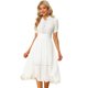 thumbnail image 1 of Vestido midi fluido de cintura alta con cuello en V y encaje de verano para mujer blanco XS, 1 of 6