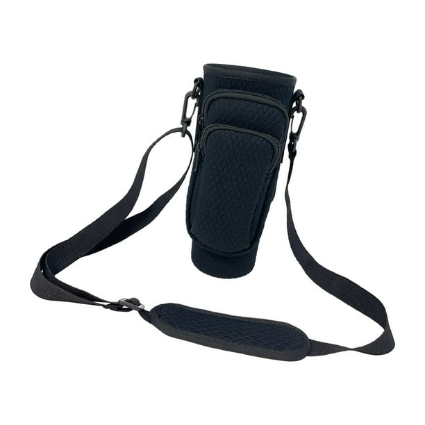 Bolsa para botella, portabotellas de agua con bolsillos, bolsa para botella de agua, funda para vaso para viajes, deportes al aire libre, ciclismo y negro