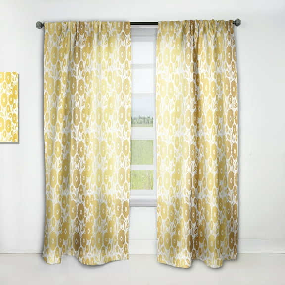 Designart 'Golden Floral Retro I ' Mid-Century Modern Curtain Panel