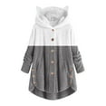 thumbnail image 2 of Qertyioot Women's Open Front Cardigan Women Button Plush Tops Hooded Loose Solid Color Patchwork Coat Jacket, 2 of 5