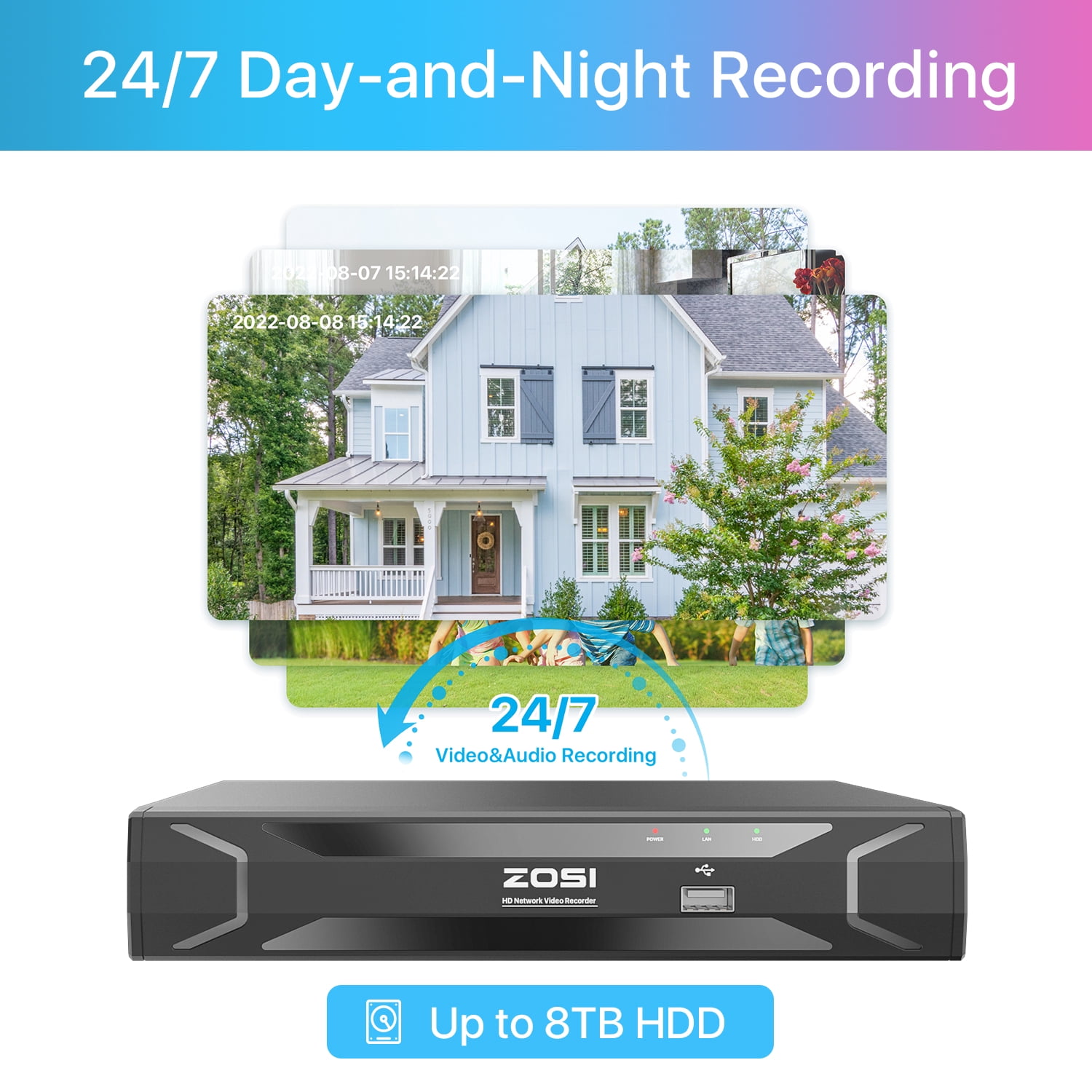 ZOSI 5MP 8CH Wired PoE Security Camera System with Audio, 4pcs Outdoor PoE Cameras, Night Vision, H.265+ 8 Channel 5MP 3K Home NVR with 1TB HDD for 24/7 Recording, No ISED is Provided