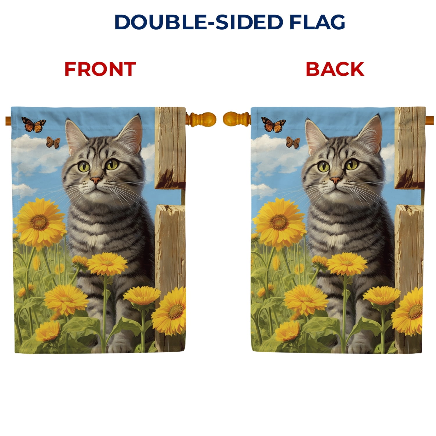 America Forever Spring Summer Sunflower Cat House Flag 28 x 40 inch Double Sided Kitty Floral Butterfly Spring Summer House Flag for Outdoor Cat Flag Yard Decoration