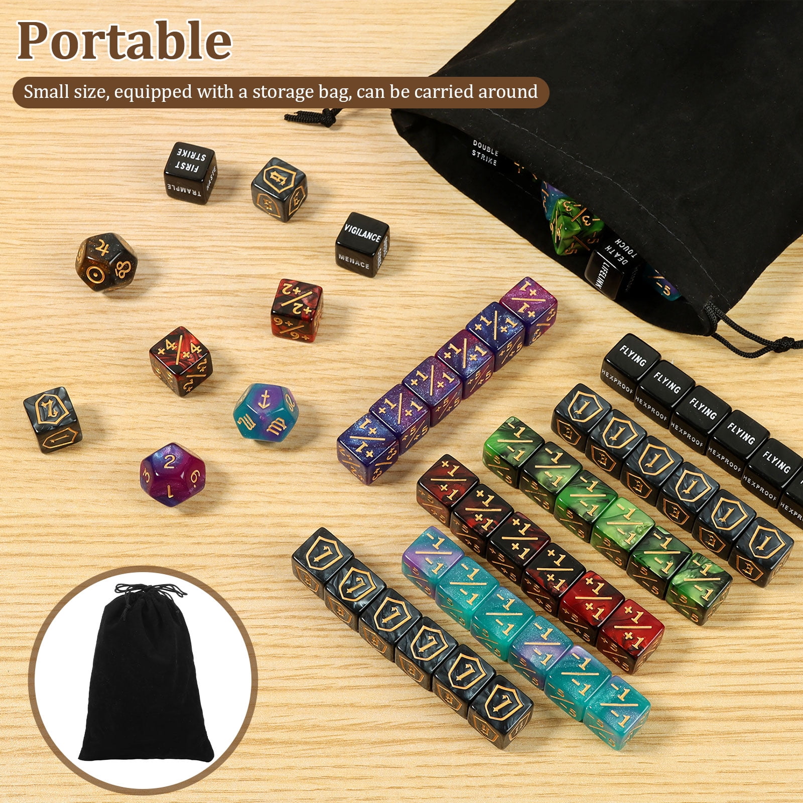Threns 99 Pcs MTG Dice Counters Bulk Life Keyword Counter Dice Set Plus -1/+1 Buff Ability Tokens for MTG,TCG,Cards Gaming Accessories
