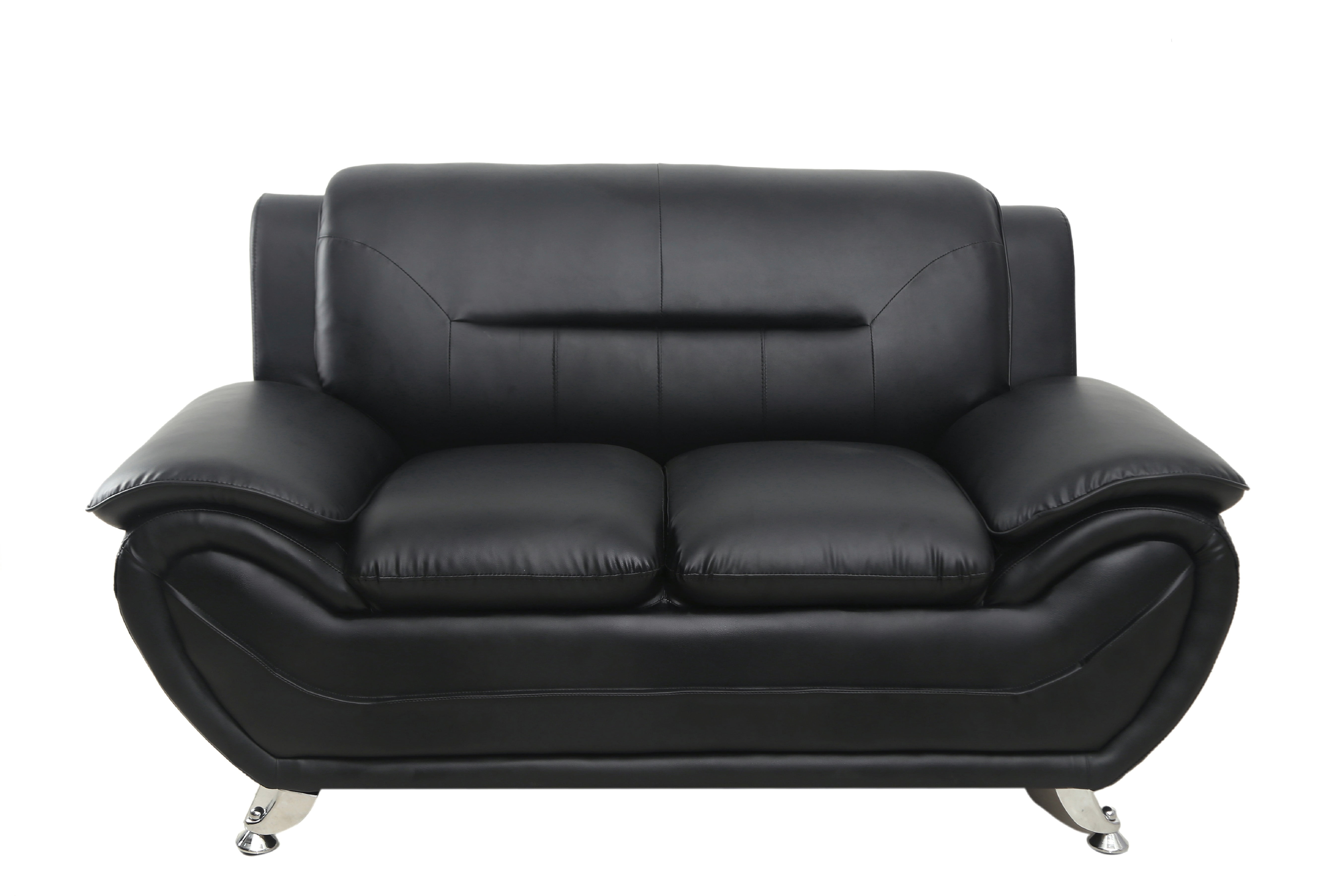 Uspridefurniture Carlock 61.3'' Faux Leather Pillow Top Arm Loveseat -Black