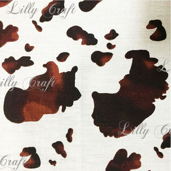 Brown White Poly Cotton Cow Print 60 Inch Fabric By the Yard