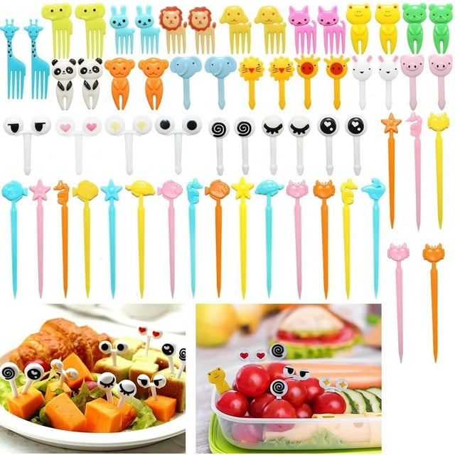 60 Pcs Animal-Themed Fruit Forks & Food Picks for Kids - Reusable Plastic Cartoon Toothpicks, Fun Bento Lunch Box Accessories, Party Snack Decor, Kids-Friendly Dessert & Fruit Platter Tools
