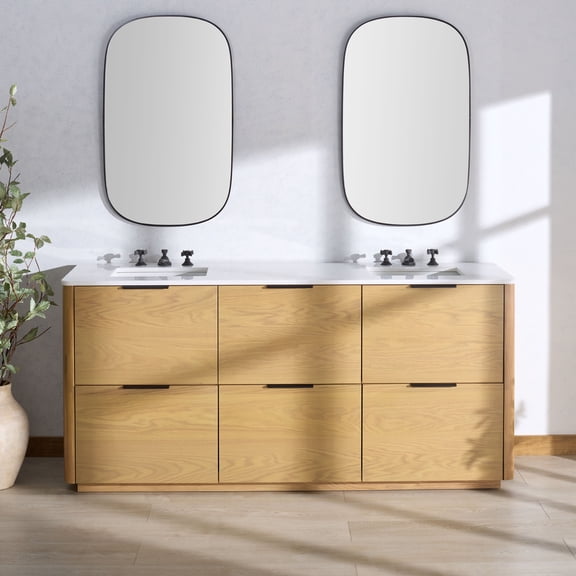 Safavieh Couture Gabrietta 72" Double Sink Bathroom Vanity, Natural/White