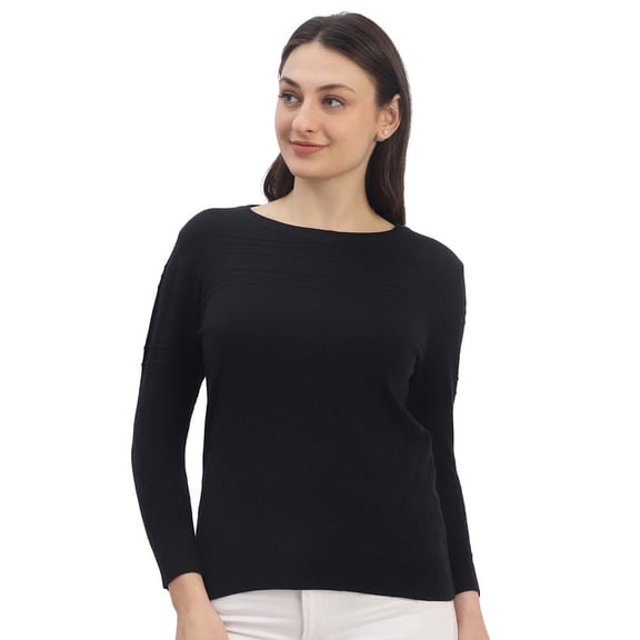 Cavardi Casual Women's Classic Knit Top – Black | Free Size