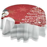 SKYSONIC 60" Christmas Snowman Round Table Cloth, Spill Proof Wrinkle-Free Oil-Proof Waterproof Microfiber Tablecloth for Kitchen Dinning Room Party Home Picnic, Diameter Table Cover