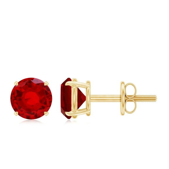 Rosec Jewels 1.30 Carat Lab Created Ruby Earrings in Silver (AAAA Quality) - 5 mm Round Stud Earrings Screw Back - Ready to Gift for Women