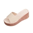 thumbnail image 3 of Women's Solid Color Peep Toe Wedge Slide Sandals Espadrille Platform Heel Slippers Soft Fabric Upper Non Slip Lightweight Summer Casual Outdoor Footwear, 3 of 8