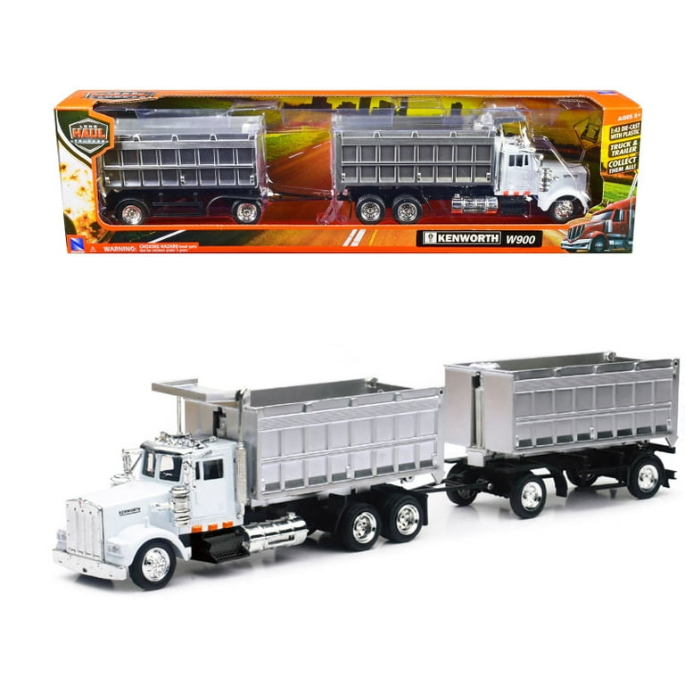 Kenworth W900 Dump Truck with Twin Dump Body White and Chrome