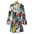 thumbnail image 4 of Cat Pictures Doodle Style Night Robe Long Sleeve V Neck Robe With Belt Women's Sleepwear Dresses, 4 of 9