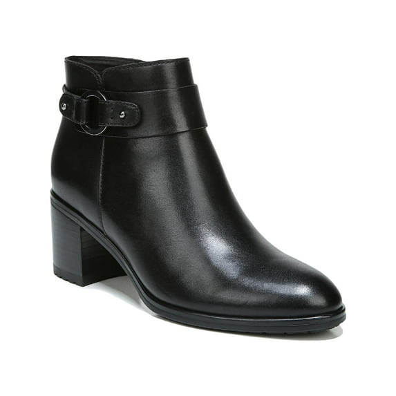 NATURALIZER Womens Black Water Repellant Thermal Sock Removable Cushioned Insole Buckle Accent Slip Resistant Lydia Almond Toe Block Heel Zip-Up Leather Dress Booties 9.5 M