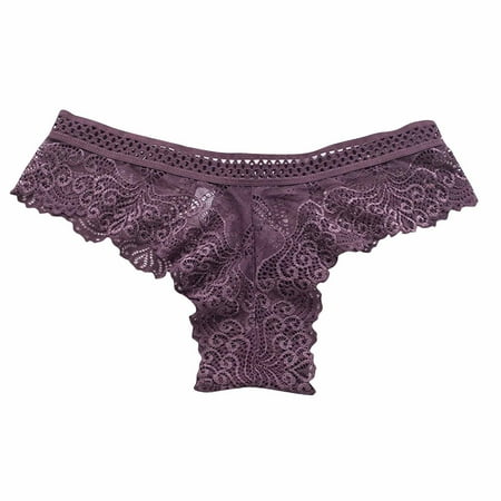 Scyoekwg Thongs for Womens Thong Bikini Underwear Hipster Panties Lace Solid Color Ladies Panties Fashion Low Waisted Breathable Underpants(Purple S)